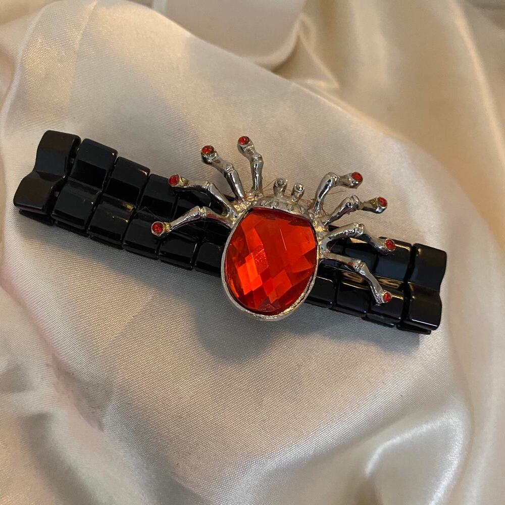 Black Onyx Spider Red Crystal Protection Jewelry Stretch Beaded Bracelet